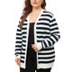 thumbnail image 4 of Suéter de cárdigan de talla grande Agnes Orinda para mujeres, con cuello en V, botones frontales, de manga larga, cárdigans de punto a rayas 2X azul, 4 of 6