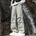 thumbnail image 2 of CHEEREAM Baggy Cargo Pants Men Wide Leg Casual Parachute Pants Jogger Drawstring Hiking Hip Hop Pants with Pocket Beige XL, 2 of 5