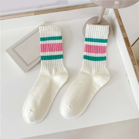 Wuxian Wool Socks Striped Geometry Printing Colorful Knitted Leisure Soft Boat Socks Solid Color Stylish Crew Sock Soft Fuzzy Socks,Green,One Size