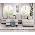 thumbnail image 4 of Clearance! Modern Sectional Sofa with Storage Ottoman, L-Shape Couch with 2 Pillows and Cup Holder,Sectional Sofa with Reversible Chaise for Living Room,Light Gray, 4 of 9