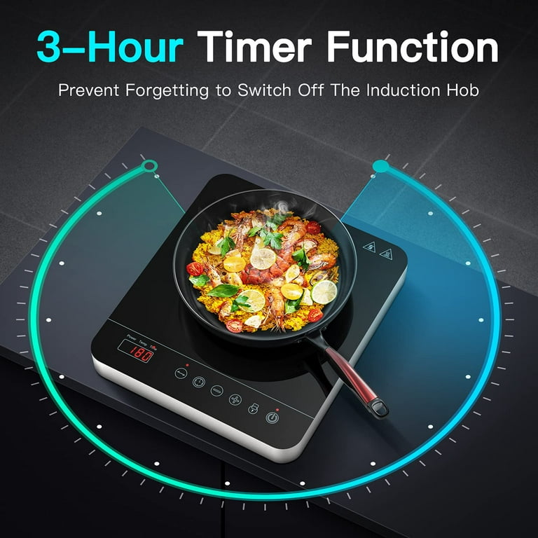 Portable 1800W Electric Cooktop Single Burner, GIHETKUT Induction Cooker Stove One Burner with LED Sensor Touch, Countertop Burner Hot Plate, 9 Temper