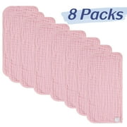 AUQ 8 Pack Muslin Burp Cloths 6 Layers, 100% Cotton Baby Burp Rags 20x10 Inch, Large Soft Absorbent Hand Washcloths & Bibs for Newborns Boys Girls