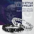 thumbnail image 4 of Bandmax Skull Bracelets for Men Women 316L Stainless Steel Cuban Link Chain Bracelet with Skull Charm Gothic Punk Biker Bracelet Jewelry for Halloween Gift, 4 of 9