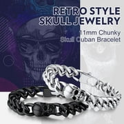 Bandmax Skull Bracelets for Men Women 316L Stainless Steel Cuban Link Chain Bracelet with Skull Charm Gothic Punk Biker Bracelet Jewelry for Halloween Gift