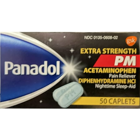 Panadol Extra Strength PM Pain Reliever and Nighttime Sleep-Aid, 500 mg, 50 Caplets