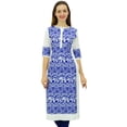 thumbnail image 2 of Phagun Women's Blue Designer Straight Kurta 3/4 Sleeve Printed Casual Kurti-8, 2 of 2