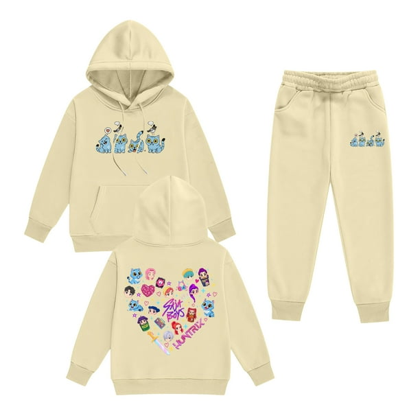 Pop cazadora para niña Demo-n Hunters Boys Girls Fashion Hooded Sweatshirt Set Streetwear Soft Comfortable Long Sleeve Hoodie for Daily Wear Spring Fall Winter (Beige)