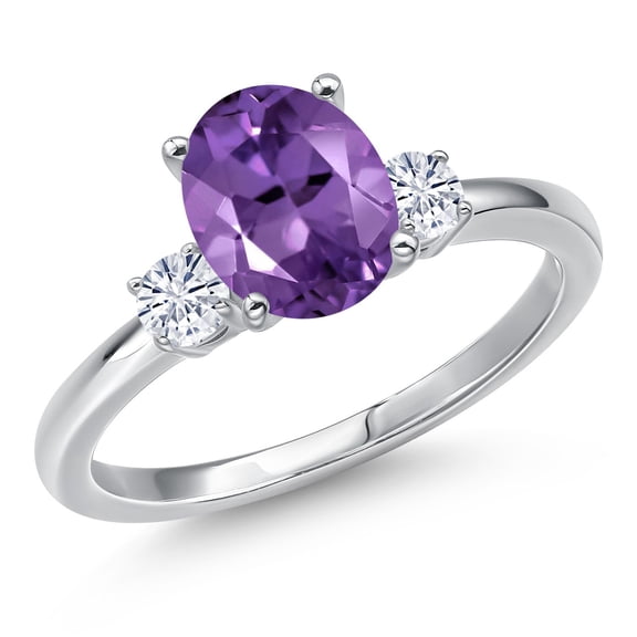 Gem Stone King 14K White Gold Purple Amethyst and White Moissanite Engagement Ring for Women | 1.80 Cttw | Oval 9X7MM | Gemstone February Birthstone | Size 6
