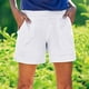 thumbnail image 2 of Pantalones cortos casuales de cintura alta para mujer - Cintura elástica, corte holgado, mezcla de algodón, liso, 2 of 6