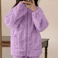 thumbnail image 5 of Sriper Fleece Pajama Sets for Women 2 Piece Winter Fuzzy Homewear Outfits Zip Up Long Sleeve Thermal Sleepwear Tops Soild Color Warm Nightwear Textured Elastic Waist Long Pants Ladies Loungewear, 5 of 5
