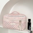 thumbnail image 4 of Hariumiu Makeup Bag Toiletries Storage Bag Zipper Large Opening High Capacity Quilting Cotton Cosmetic Organizer Storage Toiletry Case Cherry Print Makeup Bag for Bathroom, 4 of 8