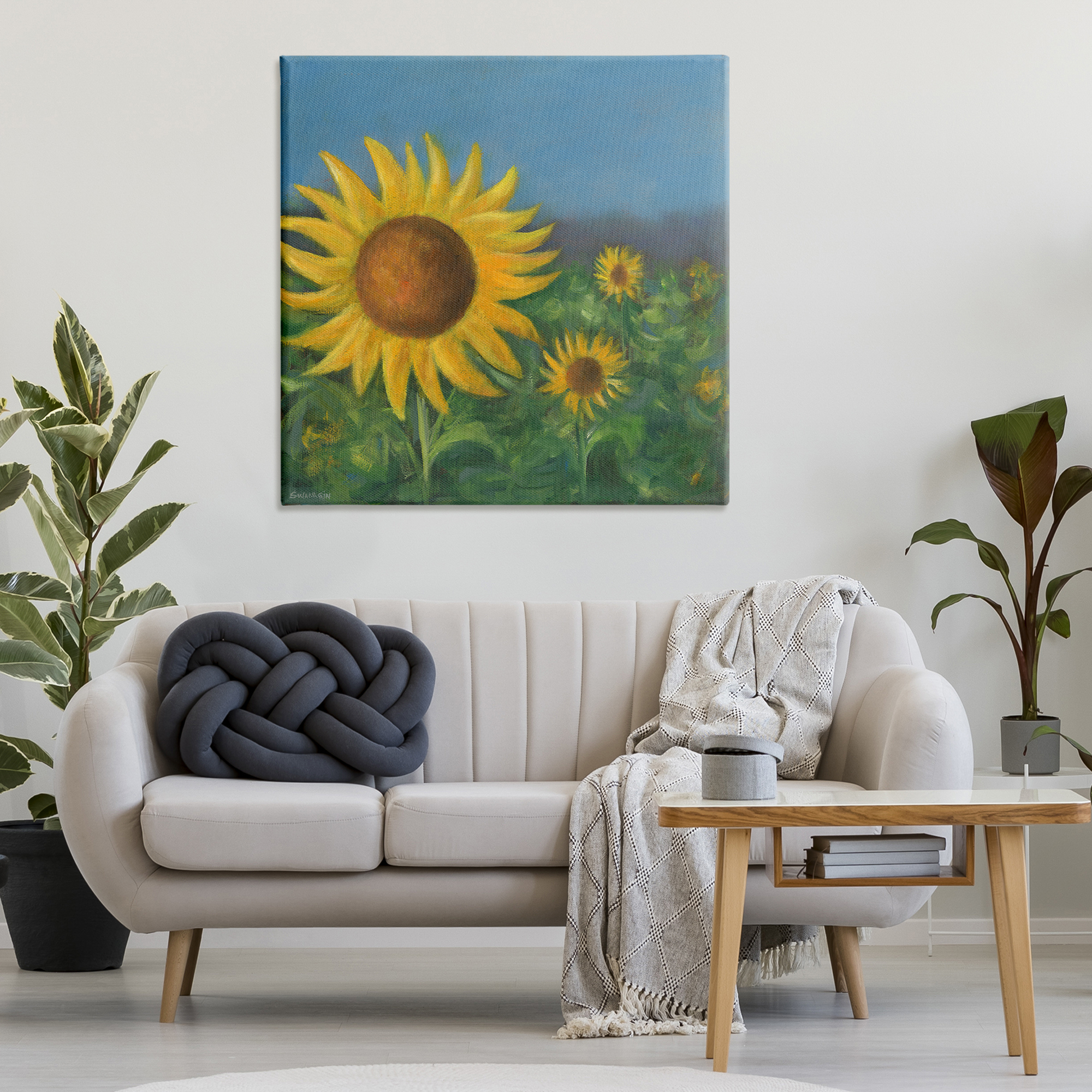 Stupell Industries Mellow Sunflower Garden Botanical & Floral Painting Gallery Wrapped Canvas Art Print Wall Art, 36 x 36