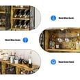 thumbnail image 3 of Wine Bar Storage Cabinet with Bottle Rack and Stemware Holder, Rustic Home Coffee Bar with LED Lighting, Metal Buffet Sideboard, Liquor Console Cabinet with Mesh Door for Living Room, 55.12" Brown, 3 of 7
