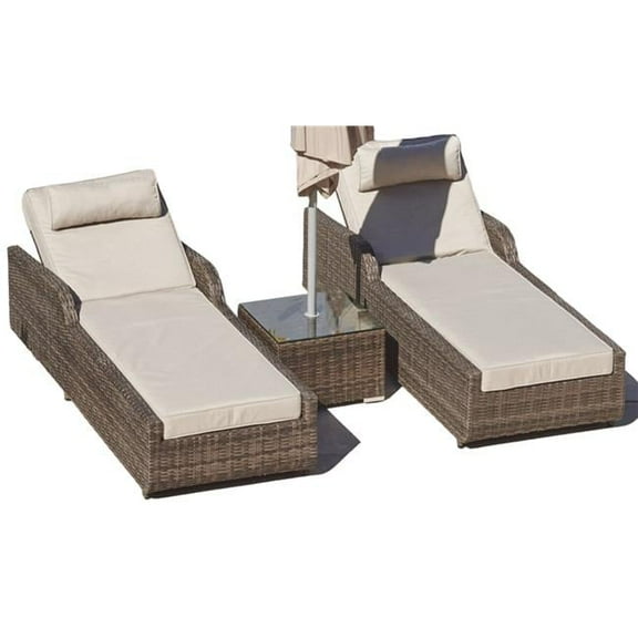 78 x 29 x 35 in. Brown Outdoor Arm Chaise Lounge Set with Cushions, 3 Piece
