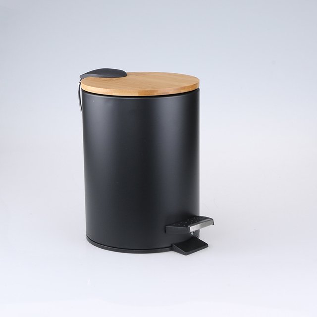 3l basurero de baño | basurero de pedal, basurero de cosméticos con cierre suave 124 diseños de moda, con tapa de bambú, basurero doméstico circular negro Zefei Wu 9024735018667