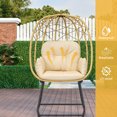 thumbnail image 3 of Dextrus Outdoor & Indoor Egg Chair with Stand, Wicker Rattan Lounge Chair, Cushion & Ottoman, Beige, 3 of 5