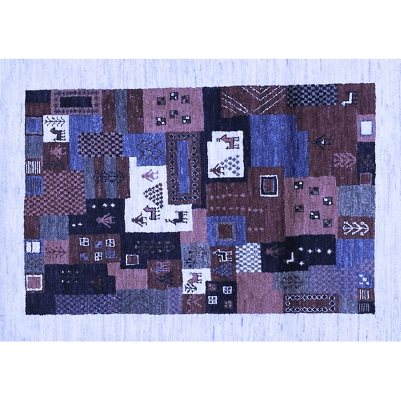 Ahgly Company Indoor Rectangle Abstract Blue Contemporary Area Rugs, 5' x 7'