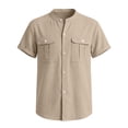 thumbnail image 5 of Scyoekwg Boys Short Sleeve Button Down Shirt Cotton Casual Solid Color Shirts with 2 Pockets Summer Comfy Tops for Kids, Khaki, 14-15 Years, 5 of 7