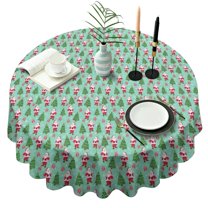 Light Blue Christmas Santa and Tree Pattern Round Tablecloth 60"x60",Wrinkle Wipeable Table Cloth for Kitchen Dining Room Picnic Patio Party