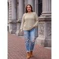 thumbnail image 5 of PINKSIR Plus Size Sweater Tops for Women Lightweight Button Detail Long Sleeve Crewneck Ribbed Knit Loose Tunic Pullover, 5 of 10