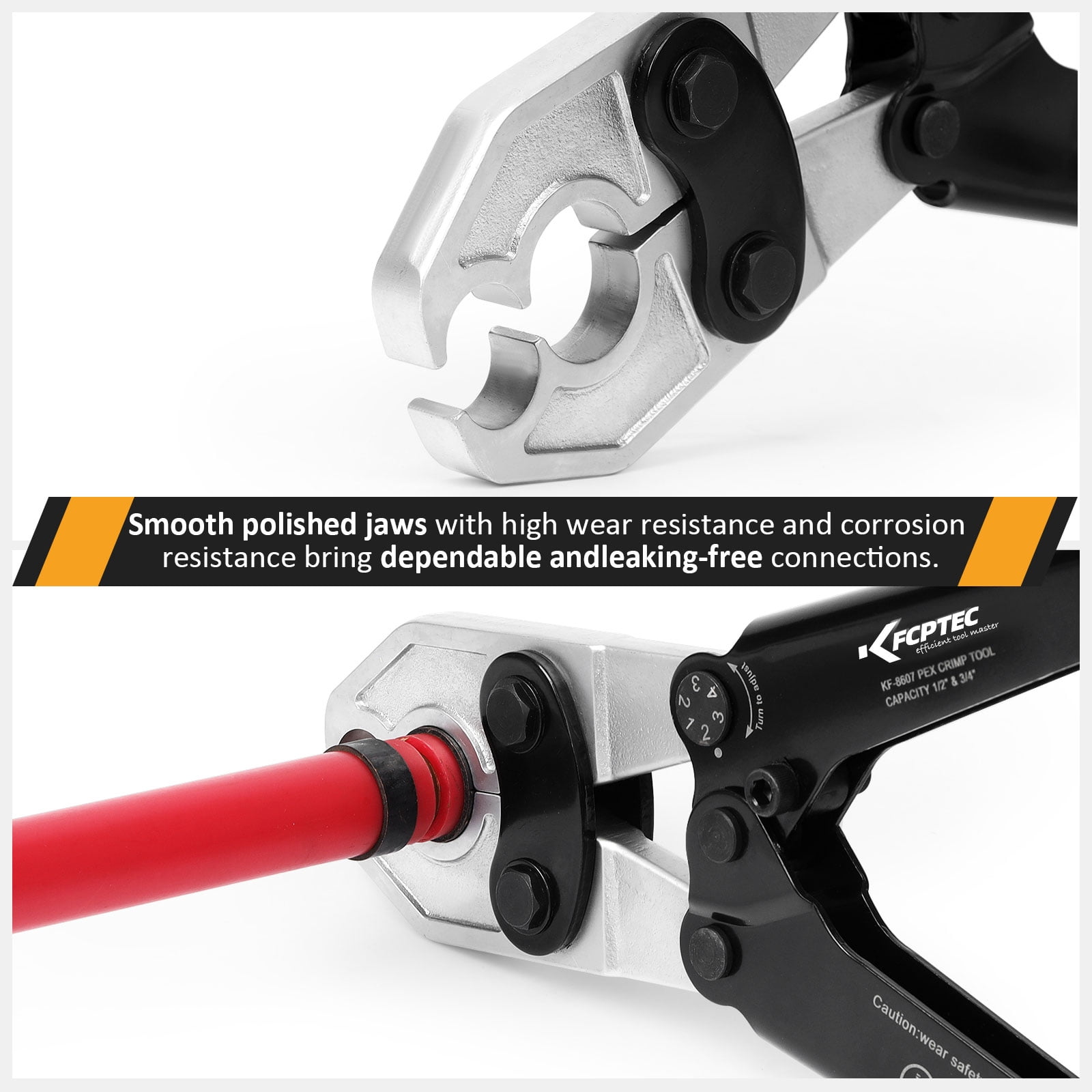 KF CPTEC 1/2'' & 3/4'' Combo PEX Crimping Tool for Copper Crimp Rings with Go/No-Go Gauge, Meets ASTM F1807 Standard, Durable Plumbing Tool