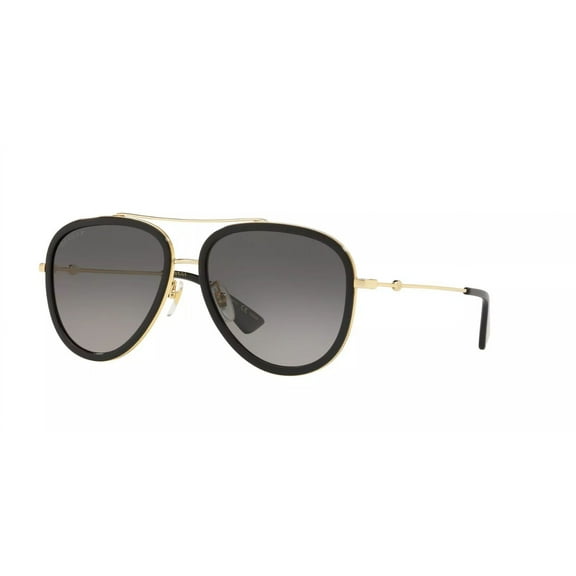 Gucci 0062S 001 Pilot Sunglasses Black Gold Frame Grey Lens