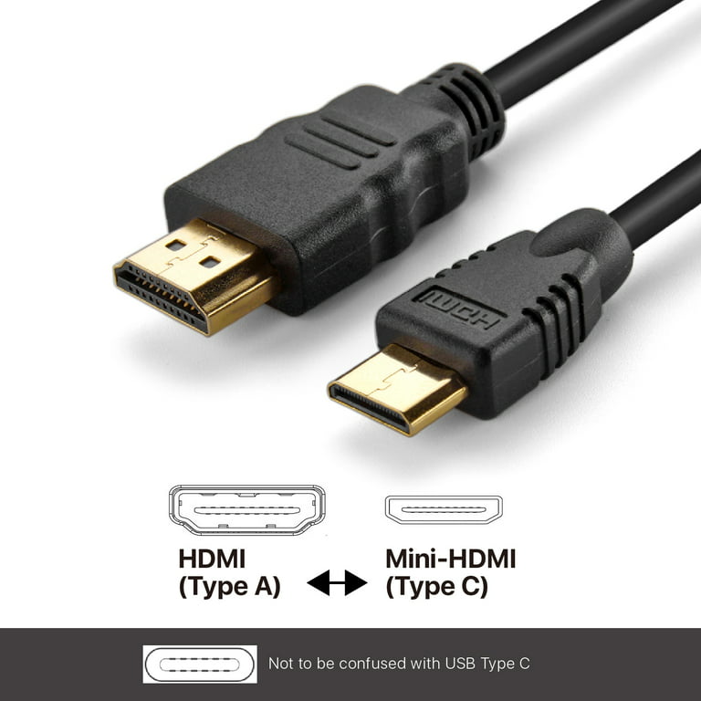 TNP Products Mini HDMI (Type C) to HDMI (Type A) Cable (10 Feet) Adapter -  High Speed Video Audio AV HDMI Male C to Male a Premium Connector Converter