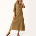 thumbnail image 5 of Robe Tailleur pour Femme Robe pour Femmes Longue Robe Bohème de Plage Élégante Robe Maxi Robe à Col en V Robe à Manches 3/4 Brun Clair 2TG, 5 of 5