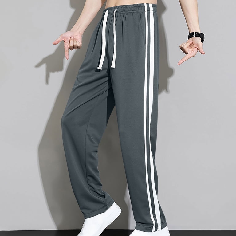 YLSDY Men's Straight Leg Pants with Side Stripe Drawstring Closure