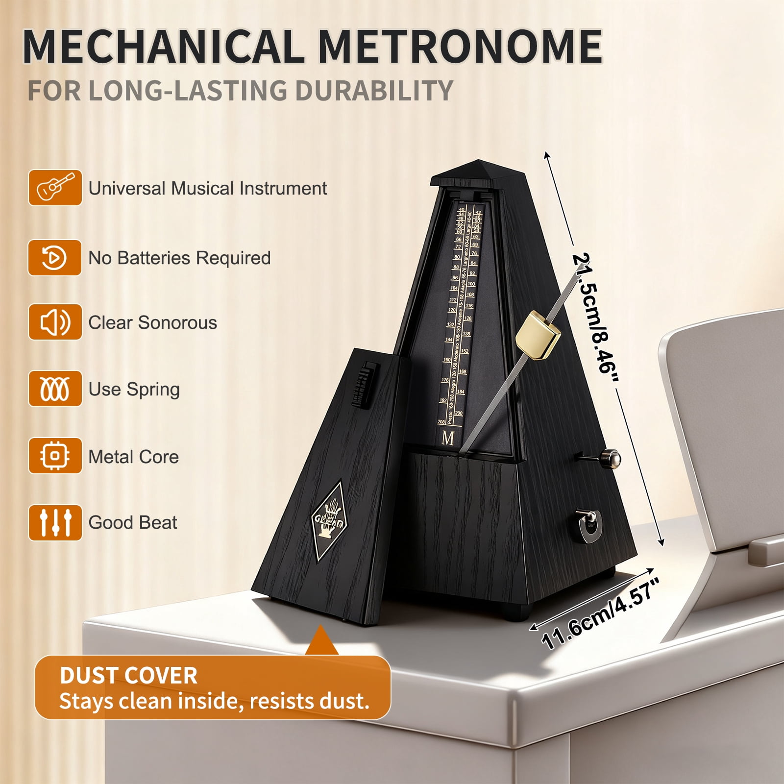 Mechanical Metronome for Piano Guitar Bass Violin Drums with Loud Sound and High Precision