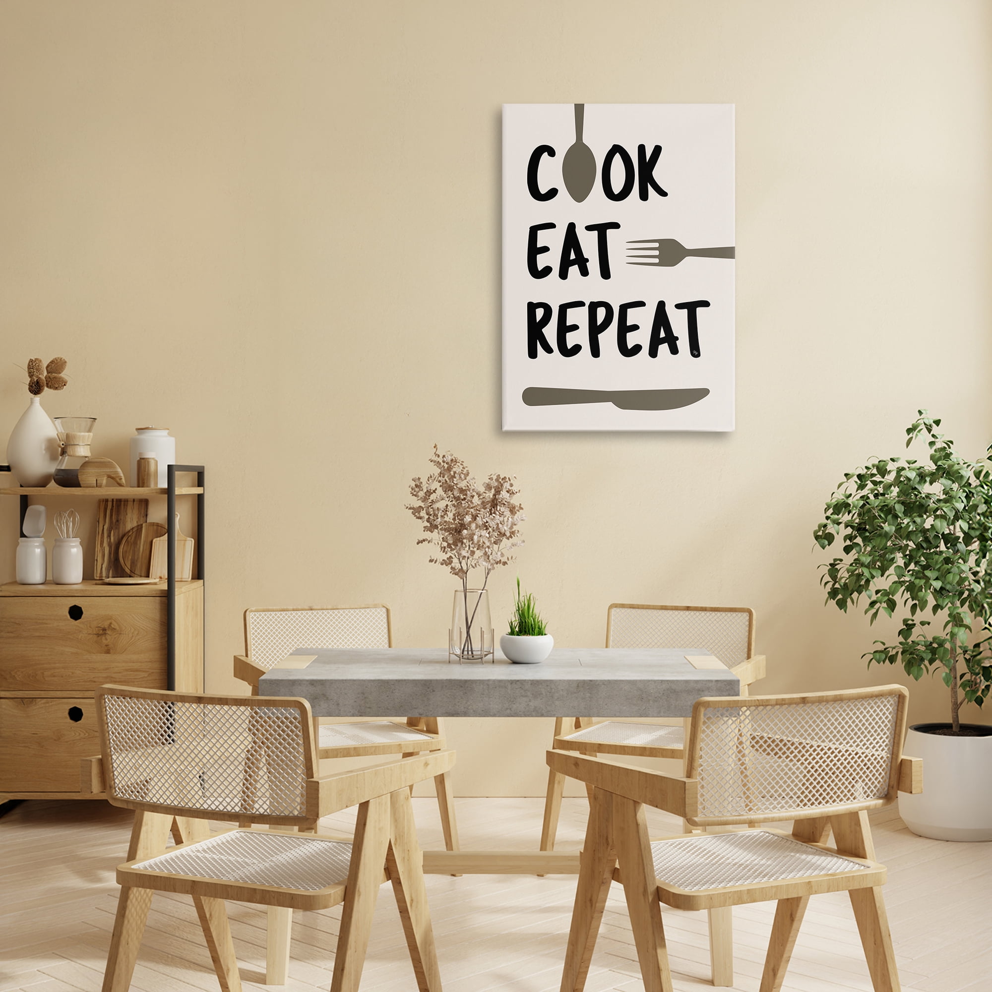 Stupell Industries Cook Eat Repeat with Utensils Canvas Wall Art, design by Martina Pavlova