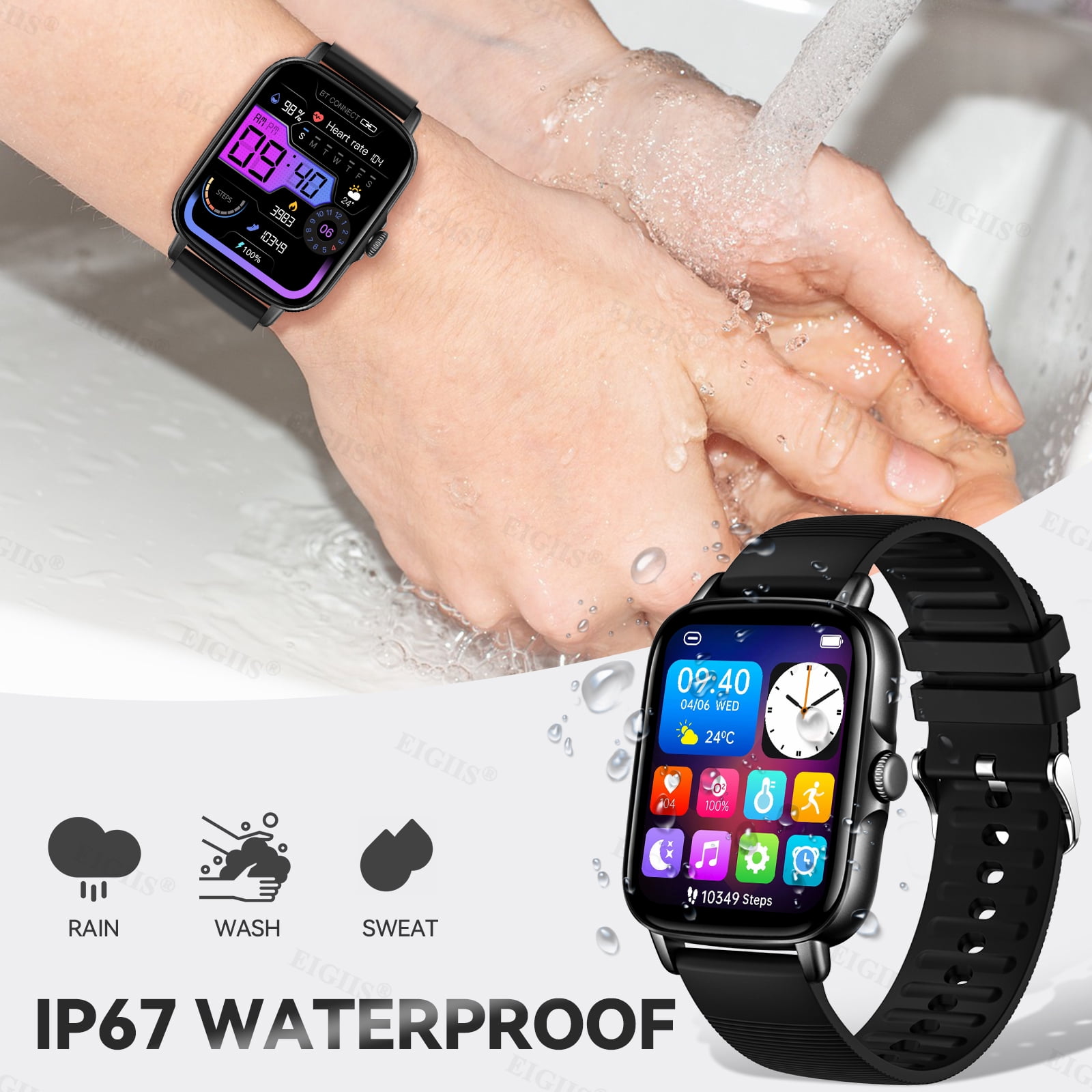 VOPOCO Smartwatches for Men, 1.69" IPS Screen Fitness Tracker Sport Pedometer, IP67 Waterproof Sleep Monitor, for iPhone Android