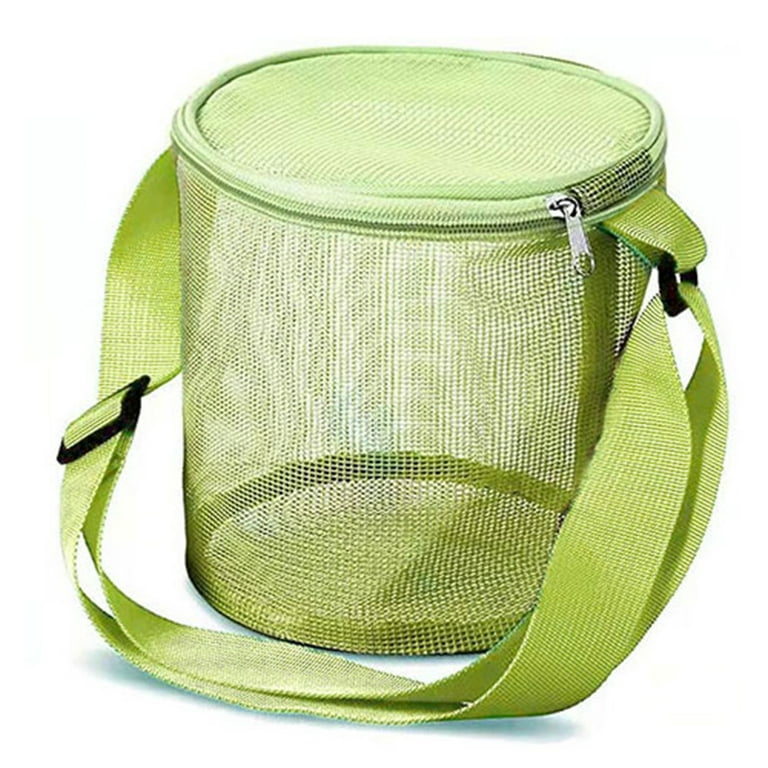 Shell Mesh Storage Bag Cylindrical with Zipper Shell Collecting Bags for  Kids Nylon Beach Bags for Kids Picking Up Shell Collecting Bag Adjustable  Strap Zippered Nets Bag Beach Toy Shell Bag Green 