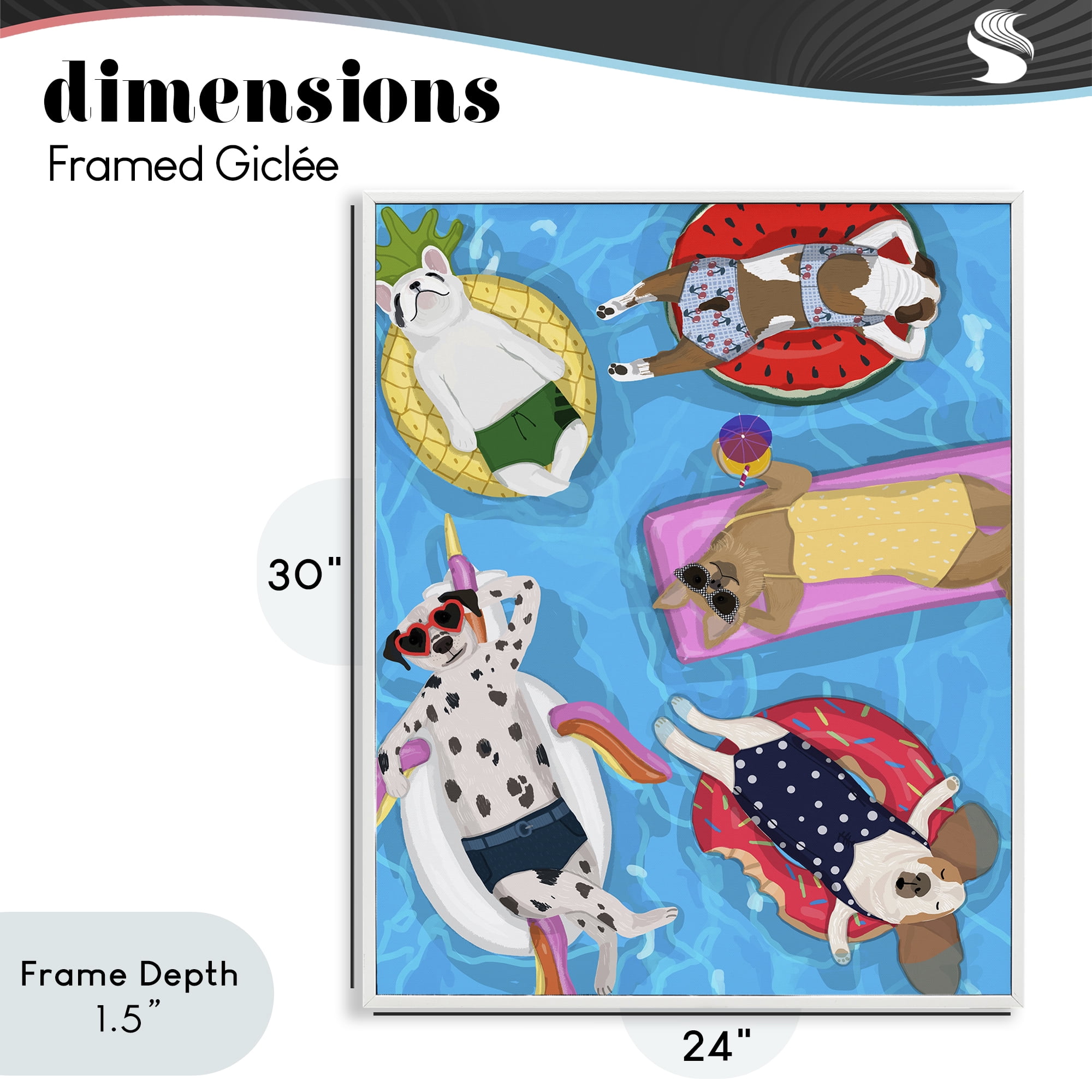 Stupell Industries Summer Sunbathing Dogs White Framed Giclee Art, design by Hanna Melin