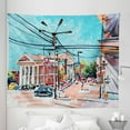 thumbnail image 1 of Watercolor Tapestry, Kyiv Scenery of Buildings Streets and Cars Urban View Colorful Painting, Fabric Wall Hanging Decor for Bedroom Living Room Dorm, 5 Sizes, Sky Blue and Peach, by Ambesonne, 1 of 1
