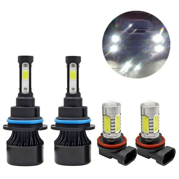 SecosAutoparts 4Pcs 4-Side LED Bulbs 9007 LED Headlight &9145 Fog Light/DRL Bulbs 10000LM Chips Dual Beam Led Bulb 6000K White Installation Halogen Replacement