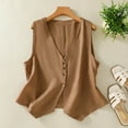 thumbnail image 3 of Womens Cotton Linen Vest Casual Loose V Neck Sleeveless Vests Jacke Fall Outfits Fashion Clothes Tops Coats Jacket Coffee Outerwear Vests For Women XXL, 3 of 6