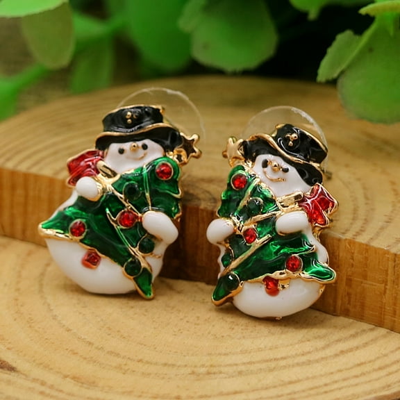 Christmas Snowman Studs in 14K Gold Plated