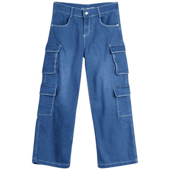 Real Love Girls's Jeans - Wide Leg Flare Cargo Jeans - Boot Cut Bell Bottom Denim Pants 7-16)