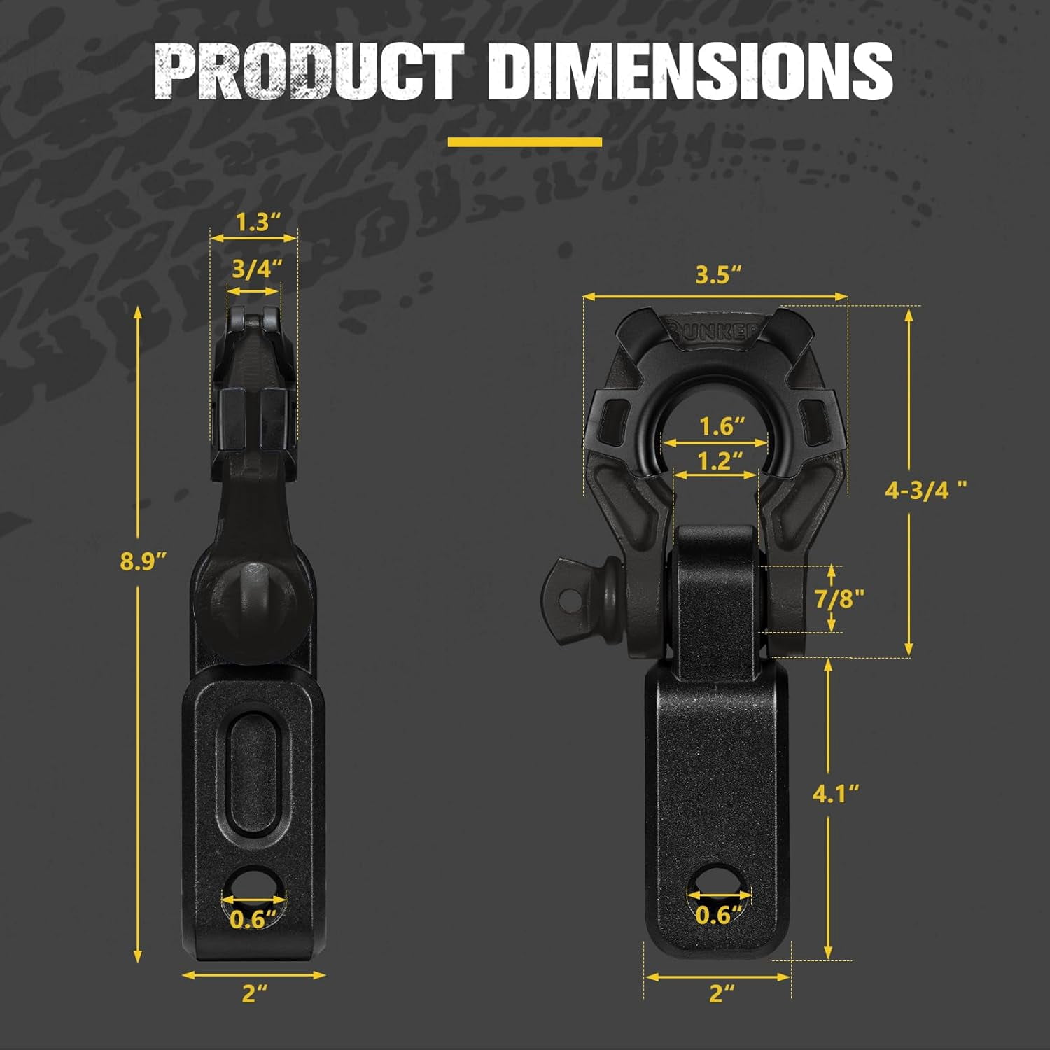 BUNKER INDUST 3/4" D Ring Shackle Hitch Receiver with Trailer Hitch - Fits 2" Receivers, Offroad Recovery Towing Accessories for Trucks, Jeep, Pickup, Black