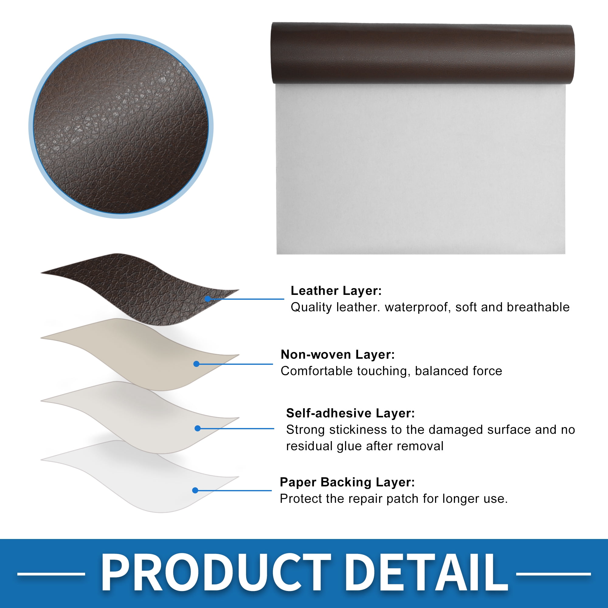 Unique Bargains Self Adhesive Leather Repair Patch Strong Stickiness Leather Repair Tape Leather 1 Pcs Coffee 17" x 395"