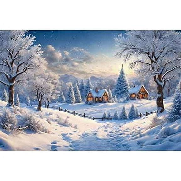 Christmas Village Snow Winter s Background Pine Tree Home ration Backdrop New Year Photography Studio Supplier