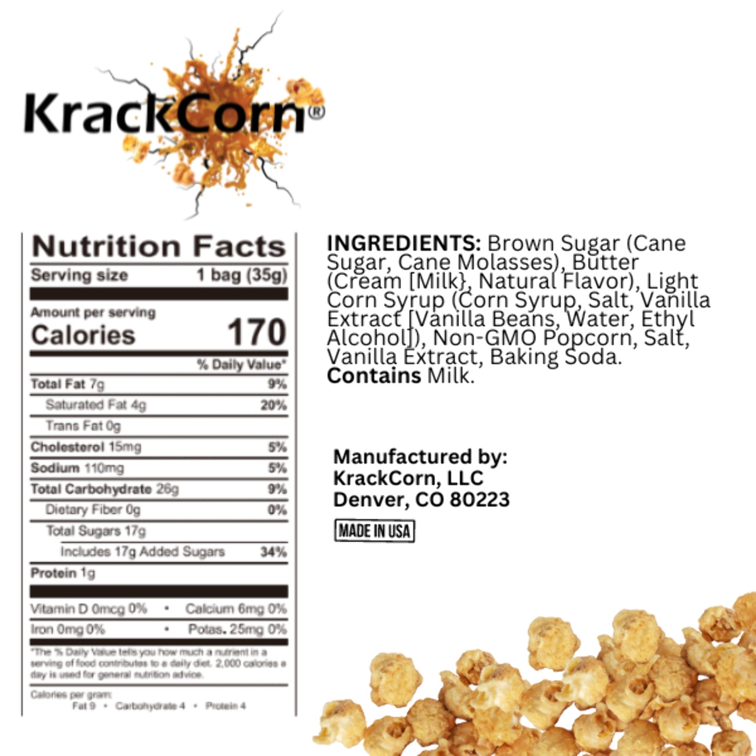 KrackCorn® Popcorn 1.25oz Original Caramel Snack Size - 12 pack KrackCorn® Popcorn 1.25oz Original Caramel Snack Size - 12 pack