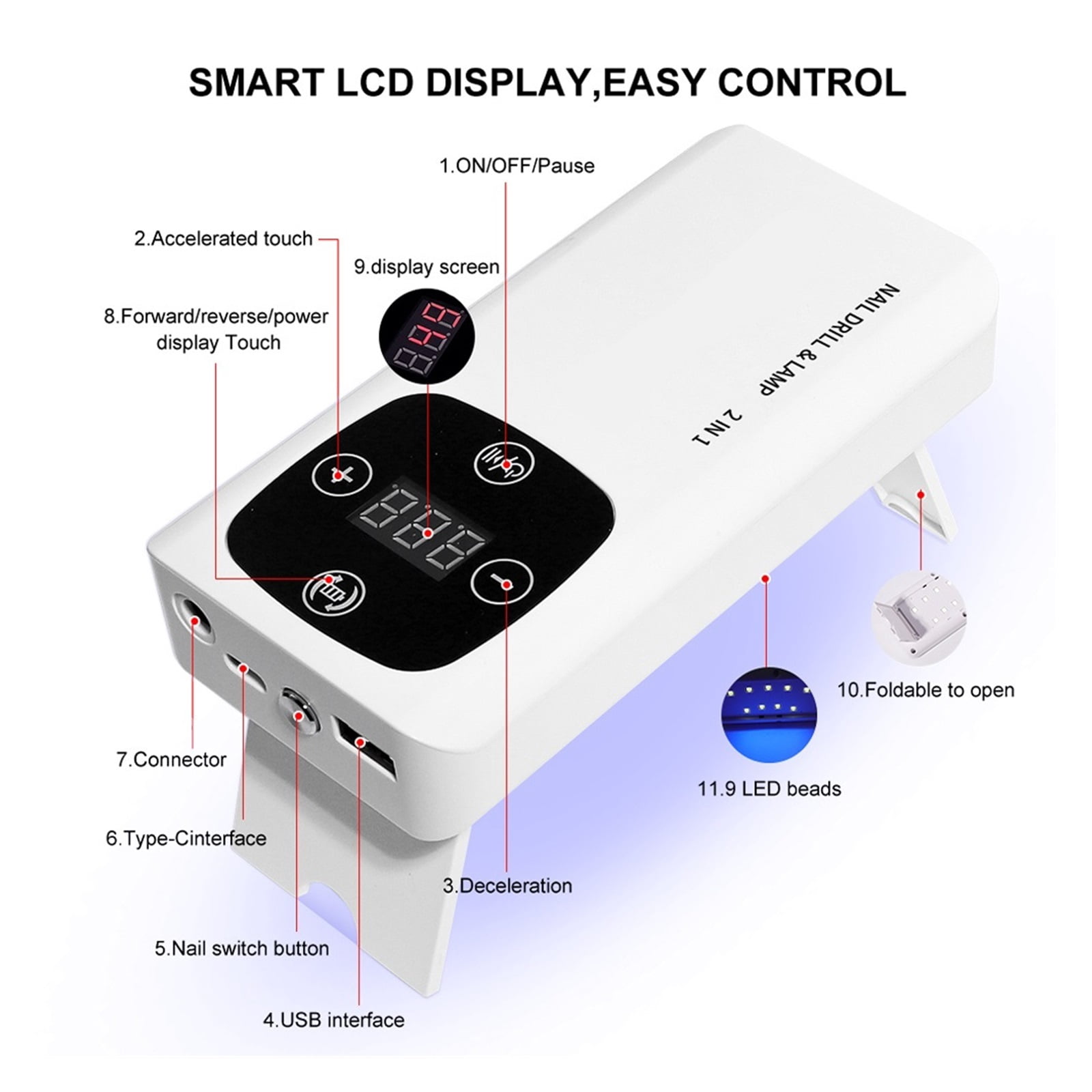 Home Nail Salon Acrylic Nail Drill Machine 45000RPM Portable Cordless Electric Nail Drill Machine