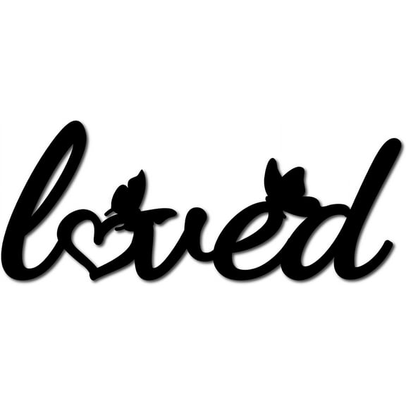 Loved Laser Cut Wood Letter Sign Wall Decor Butterfly Wall Art Cutout Unfinished Wooden Basswood Hanging Sculpture Decoration for Painting Crafts DIY Home Cafe Decor Gift Black 11.8x4.7Inch