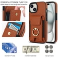 thumbnail image 4 of SaniMore for iPhone 15 Case with Metal Rotating Ring Kickstand RFID Blocking Card Slots PU Leather Anti-scractch Wear-resitant Shockproof Wallet Cover for iPhone 15(6.1" 2023), Brown, 4 of 9