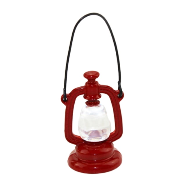 Bonita lámpara de aceite retro para casa de muñecas, miniatura 1/12, decoración, lámpara portátil, juguete, manualidades rojo