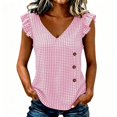 thumbnail image 7 of Miluxas Women's Gingham Plaid Sleeveless Tank Tops Button Accent V Neck Casual Loose Tunic Blouse Lightweight Summer Shirts for Daily Vacation Pink, 7 of 7