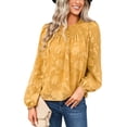 thumbnail image 2 of SAYOO Blusa de Manga Larga para Mujer, Blusa de Cuello Redondo con Botones en la Espalda con Patrón de Jacquard de Color Sólido, Tops de Calle de Ajuste Suelto SAYOO  Moda, 2 of 8