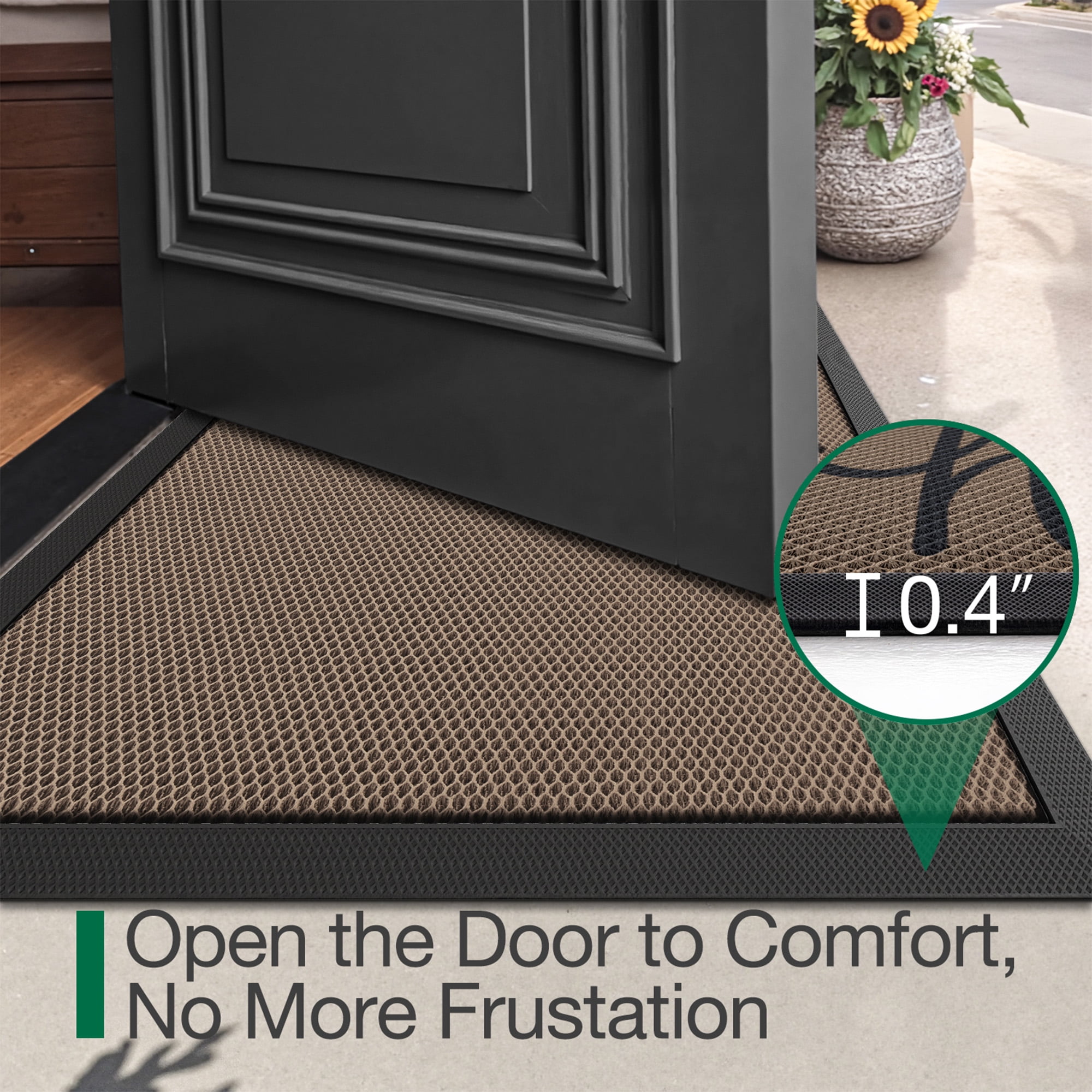 FRABE Outdoor Doormat, Non Slip Durable Rubber Entrance Door Mat, Low Profile Easy Clean, for Front Back Door Entryway Porch Garage, 24x36, Hello